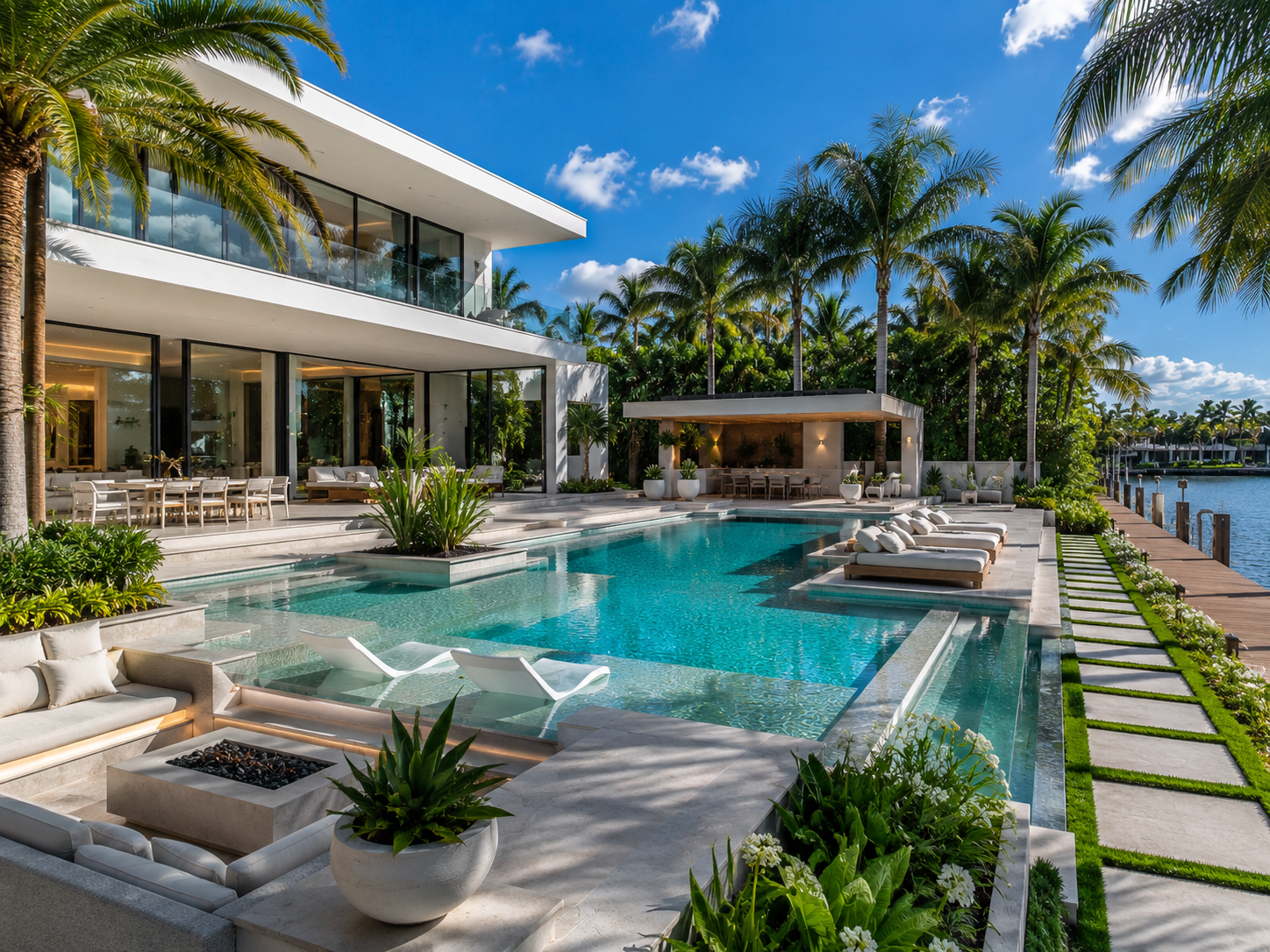 Crystal clear maintained pool with stone surround