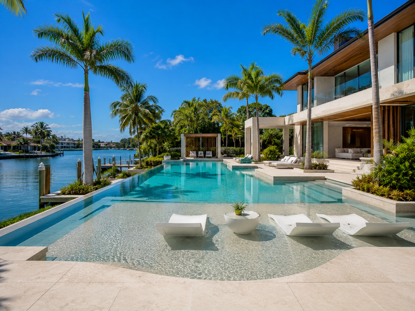 Luxury South Florida pool at night